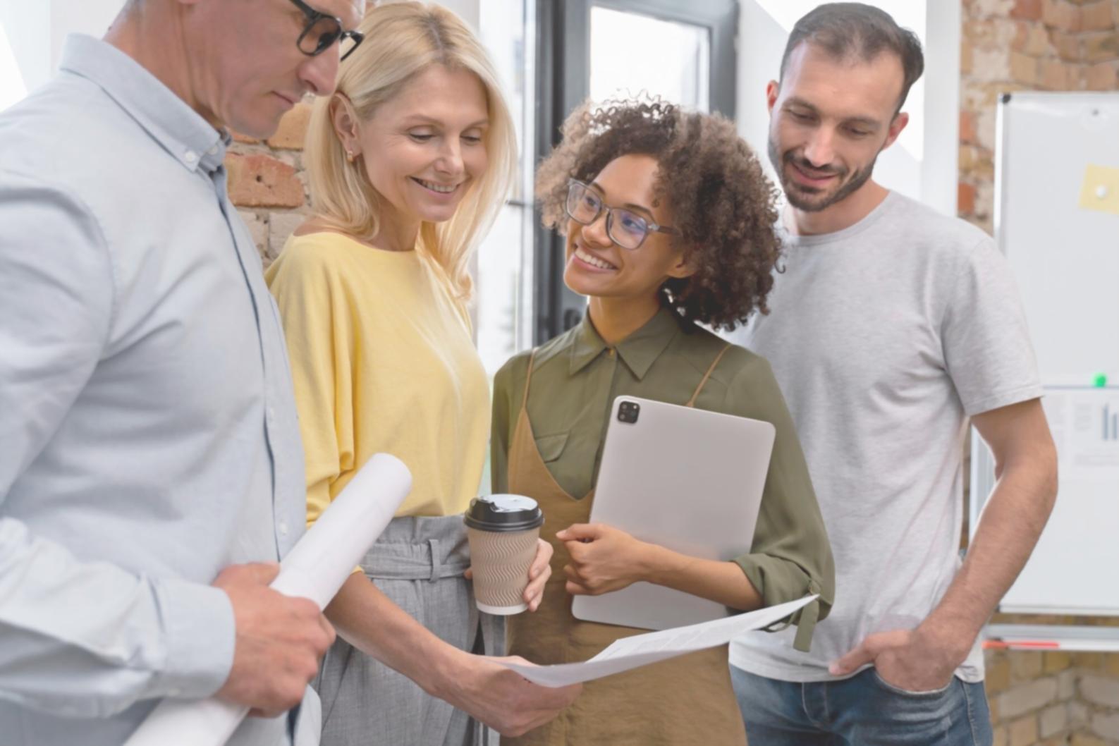 Financial professionals collaborating on valuation models and market analysis
